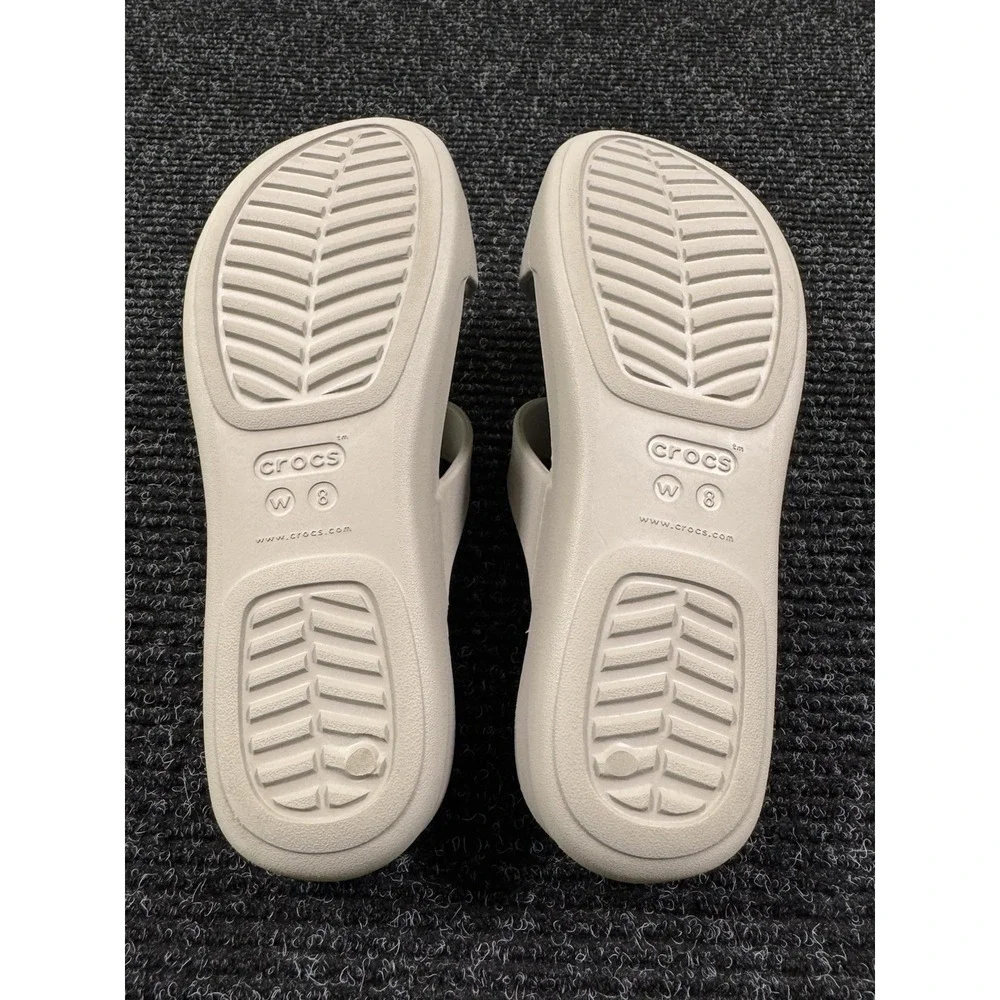 Crocs Womens W8 Dual Comfort Wedge Slide Sandals Beige Silver Metallic